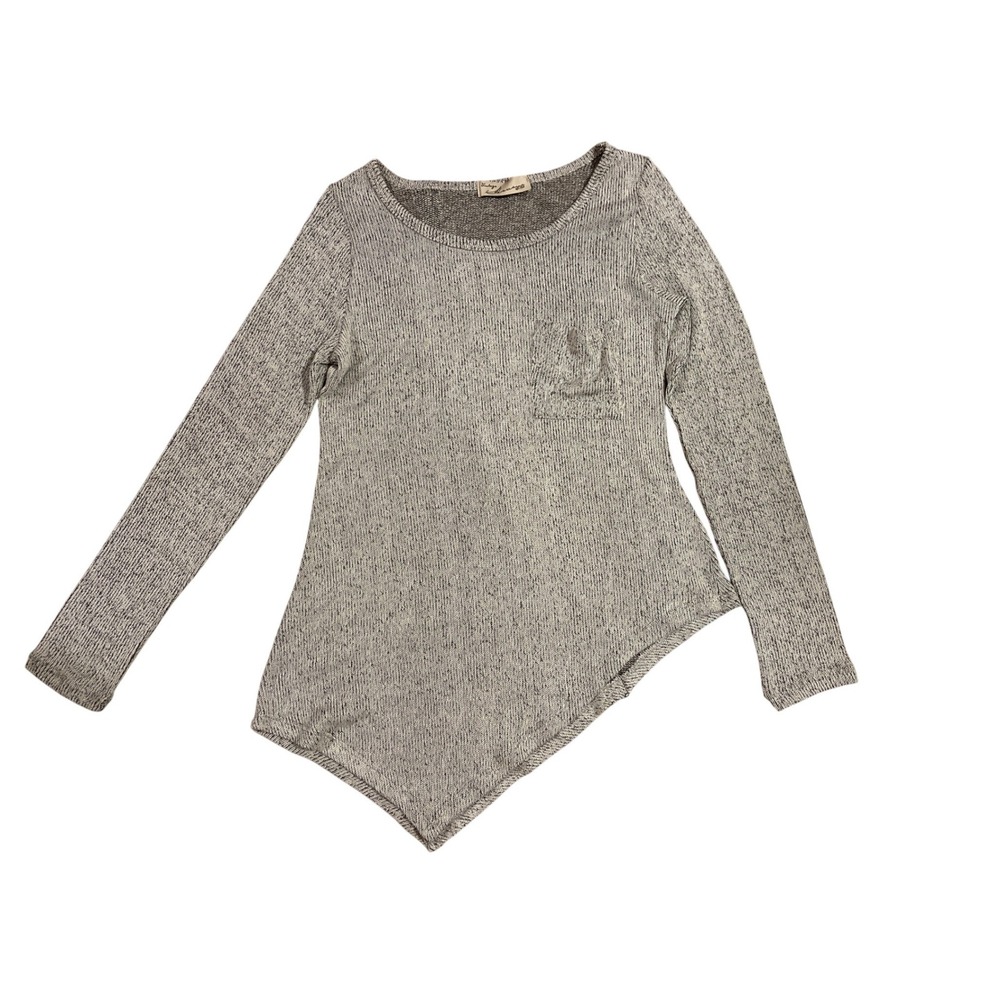 Vintage Havana Grey Speckled Asymmetrical Hem Long Sleeve Zipper Back Top L